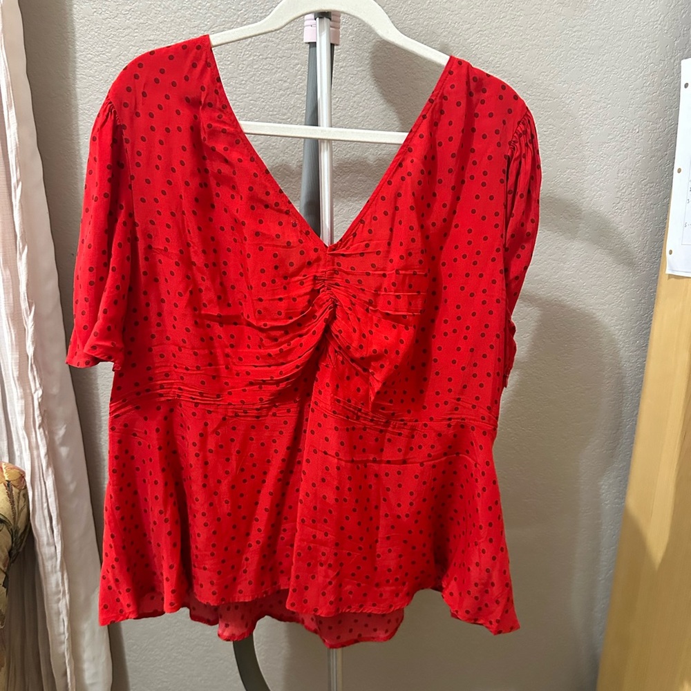 A New Day Red Tie Front Peplum Blouse